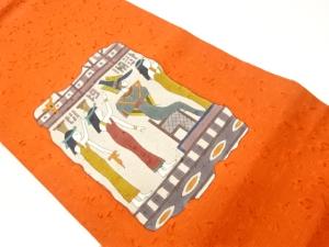 作家物　ひげ紬手描き壁画模様名古屋帯